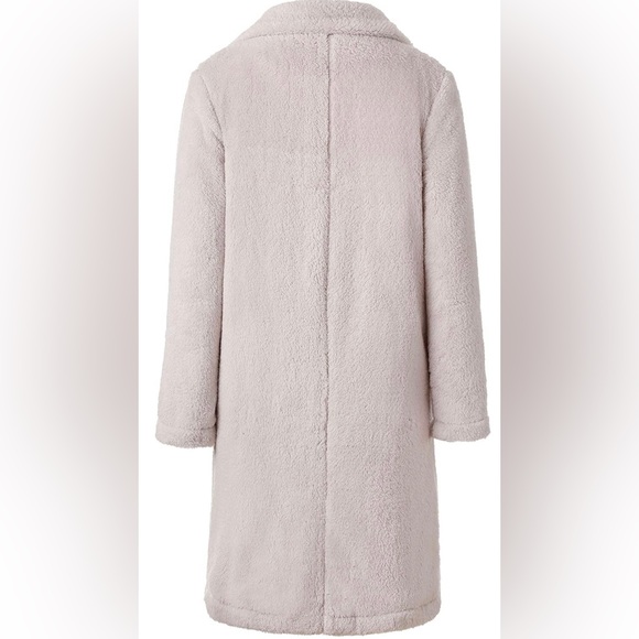 Light Beige Fuzzy Fleece Open Front Long Cardigan Coat - Picture 4 of 5